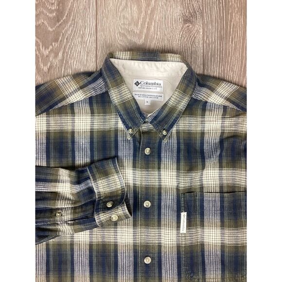 Columbia Button Down Shirt XL Plaid Men's Pocket‎ Blue Green - Picture 1 of 7